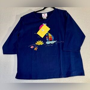 Quacker Factory Navy Long Sleeve with Colorful Sailboat